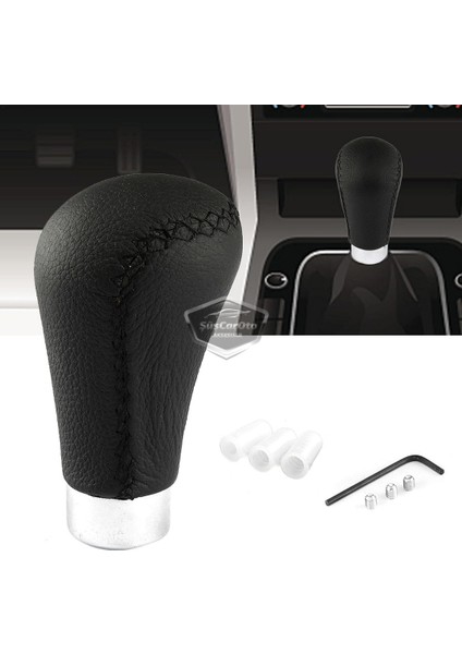 Üniversal Siyah Dikişli Deri Spor Görünümlü Vites Topuzu Aparatlı Manuel Vites Kolu ONV231