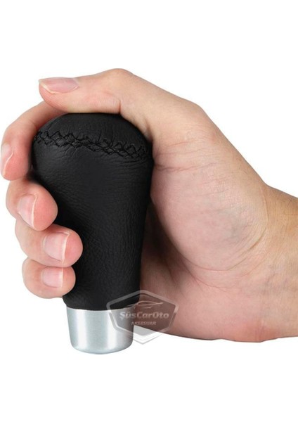 Üniversal Siyah Dikişli Deri Spor Görünümlü Vites Topuzu Aparatlı Manuel Vites Kolu ONV231