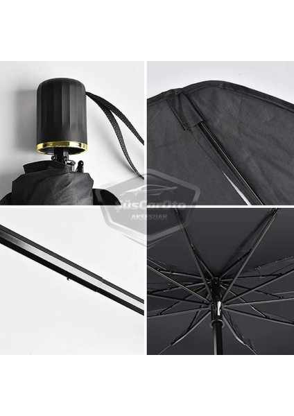 Oto Katlanabilir Güneşlik Şemsiye Ön Cam Gölgelik Özel Esnek Saplı Güneş Koruyucu 132 cm x 77 cm