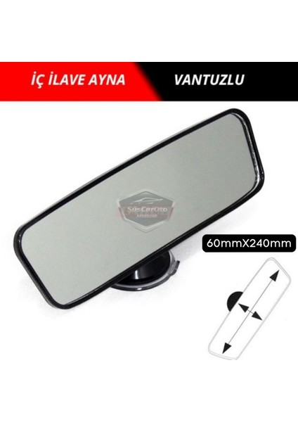 Her Araca Uyumlu Siyah Çerçeveli Dikiz Aynası 60 mm x 240 mm Vantuzlu Iç Ilave Ayna