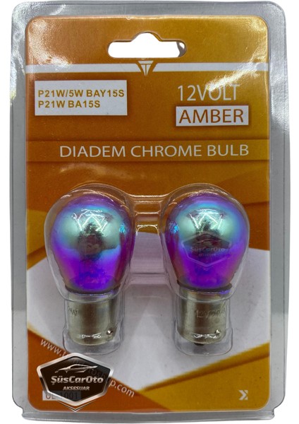 Diadem Ampul Krom Amber Tek Duy Park Ampulü 1141 12V 21W 93 Turuncu Işık P21W Düz Tırnak 2'li Takım