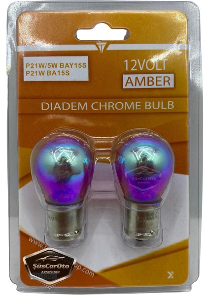 Diadem Ampul Krom Amber Tek Duy Park Ampulü 1141 12V 21W 93 Turuncu Işık P21W Düz Tırnak 2'li Takım