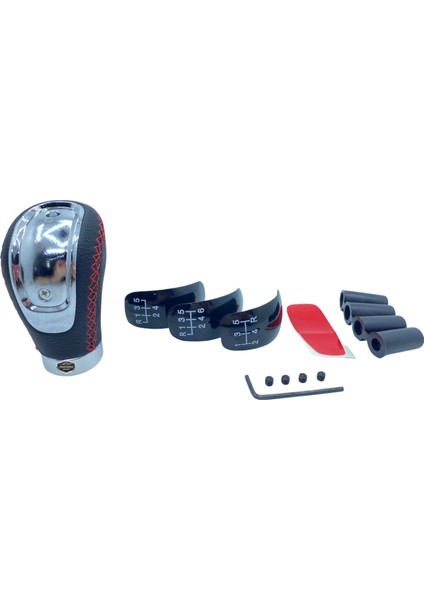 Üniversal Kırmızı Dikişli Deri Spor Görünümlü Vites Topuzu Değişen Kapaklı Aparatlı Manuel Vites Kolu ONV02 modelleri