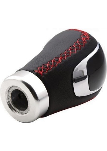 Üniversal Kırmızı Dikişli Deri Spor Görünümlü Vites Topuzu Değişen Kapaklı Aparatlı Manuel Vites Kolu ONV02