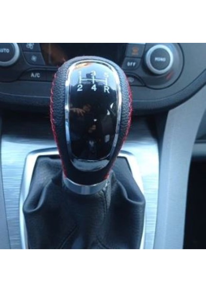 Üniversal Kırmızı Dikişli Deri Spor Görünümlü Vites Topuzu Değişen Kapaklı Aparatlı Manuel Vites Kolu ONV02