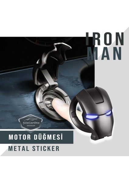 Start Stop Tuşu Kapağı Iron Man Metal Tuş Koruyucu Dekoratif Özel Çinko Alaşım Siyah