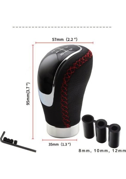 Üniversal Siyah Dikişli Deri Spor Görünümlü Vites Topuzu Değişen Kapaklı Aparatlı Manuel Vites Kolu ONV01