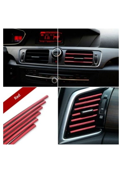 Araç Içi Klima Havalandırma Izgarası Dekoratif Şerit Trim Seti Kırmızı