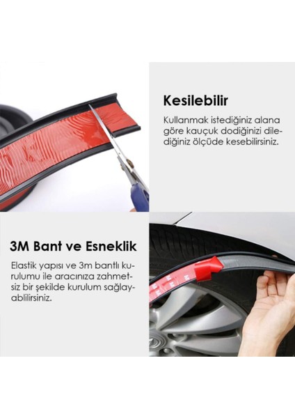 Üniversal Elastik Çamurluk Dodik Seti Poliüretan Çamurluk Kaplaması 45 mm x 6 Metre Montaj Setli Siyah