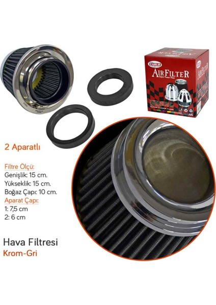 Carub Ses ve Performans Arttırıcı Açık Hava Filtresi +6 Hp Gri Aparatlı Üniversal modelleri