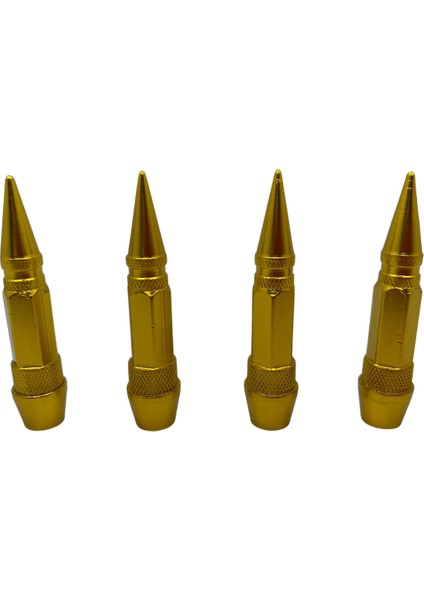 Sivri Sibop Kapağı Mermi Sibop Kapağı Araba Motosiklet Bisiklet Metal 4 Lü Set Altın Sarı