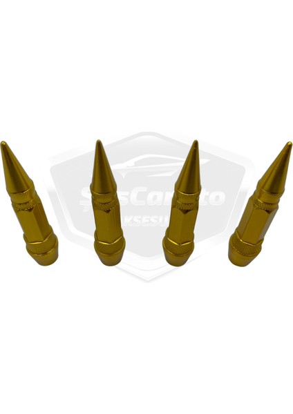 Sivri Sibop Kapağı Mermi Sibop Kapağı Araba Motosiklet Bisiklet Metal 4 Lü Set Altın Sarı
