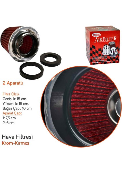 Carub Ses ve Performans Arttırıcı Açık Hava Filtresi +6 Hp Kırmızı Aparatlı Üniversal modelleri