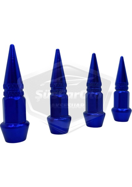 Sivri Sibop Kapağı Mermi Sibop Kapağı Araba Motosiklet Bisiklet Metal 4 Lü Set Mavi