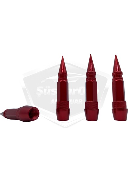 Sivri Sibop Kapağı Mermi Sibop Kapağı Araba Motosiklet Bisiklet Metal 4 Lü Set Kırmızı modelleri
