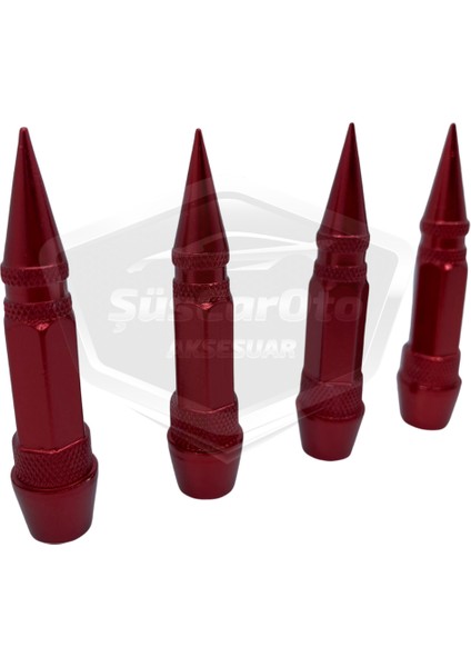Sivri Sibop Kapağı Mermi Sibop Kapağı Araba Motosiklet Bisiklet Metal 4 Lü Set Kırmızı