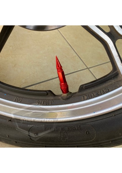 Sivri Sibop Kapağı Mermi Sibop Kapağı Araba Motosiklet Bisiklet Metal 4 Lü Set Kırmızı