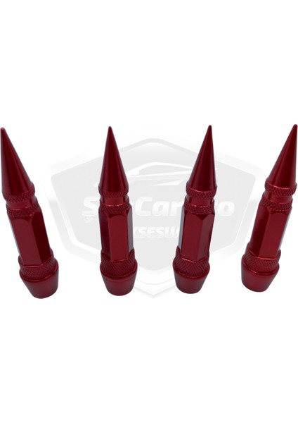 Sivri Sibop Kapağı Mermi Sibop Kapağı Araba Motosiklet Bisiklet Metal 4 Lü Set Kırmızı