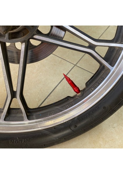 Sivri Sibop Kapağı Mermi Sibop Kapağı Araba Motosiklet Bisiklet Metal 4 Lü Set Kırmızı