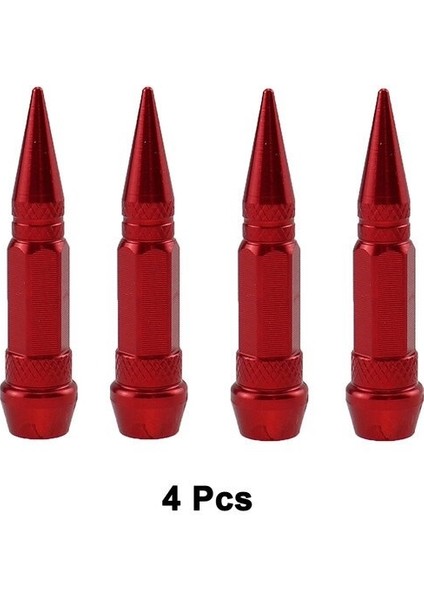 Sivri Sibop Kapağı Mermi Sibop Kapağı Araba Motosiklet Bisiklet Metal 4 Lü Set Kırmızı