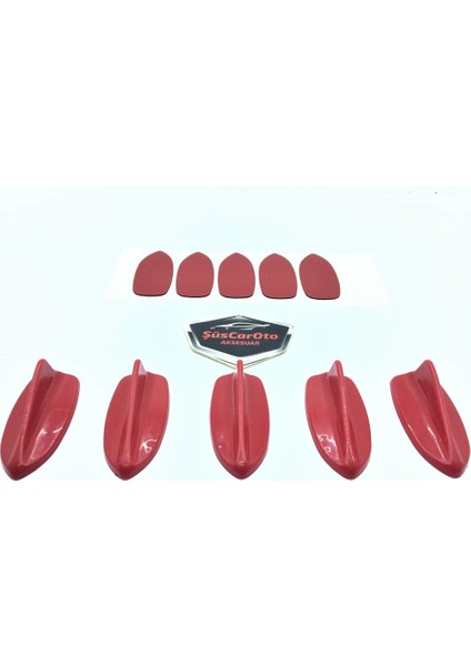 5 Li Mini Shark Balina Anten Seti Balık Sırtı Süs Anten Kırmızı