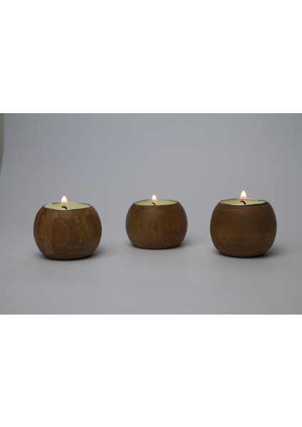 El Yapımı Dekoratif Mini Ahşap Mumluk 3'lü Set | Gürgen Ağacı Tealight Şamdan (Ceviz Rengi) (Hediyeli) fırsatları