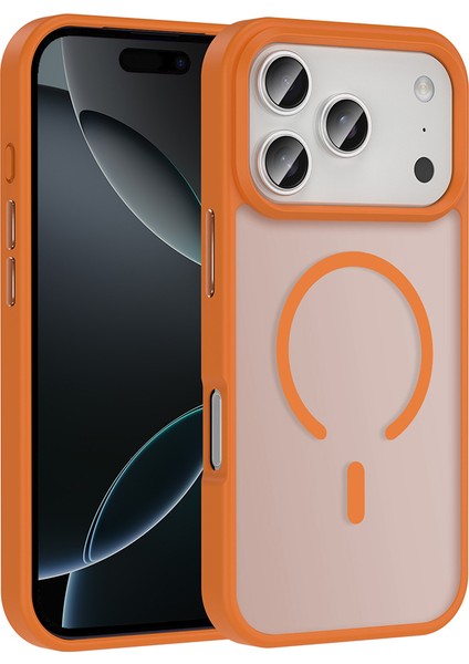 iPhone Uyumlu 17 Pro Kılıf M-Safe Şarj Özellikli Mat Arka Yüzey Zore Sio Kapak-Turuncu
