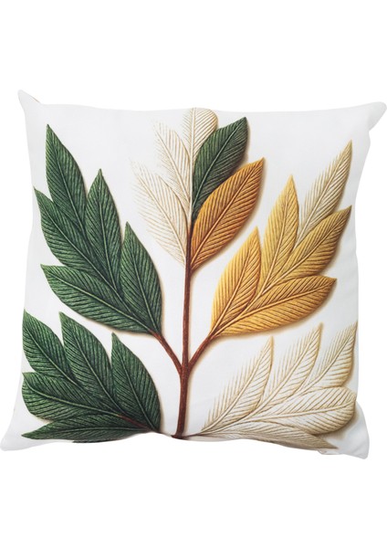 İçi Dolu Krep Örgü Üzerine Dijital Baskılı Kırlent 45x43 cm | Yaprak Desenli Dekoratif Yastık