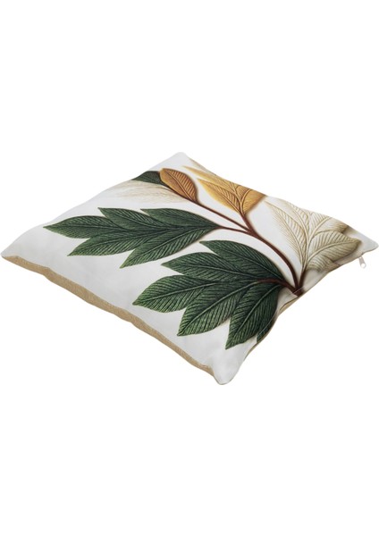 İçi Dolu Krep Örgü Üzerine Dijital Baskılı Kırlent 45x43 cm | Yaprak Desenli Dekoratif Yastık fiyatları