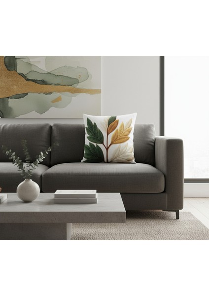 İçi Dolu Krep Örgü Üzerine Dijital Baskılı Kırlent 45x43 cm | Yaprak Desenli Dekoratif Yastık fırsatları