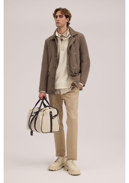 Bej Comfort Fit Bebe Yaka Fermuarlı Mont