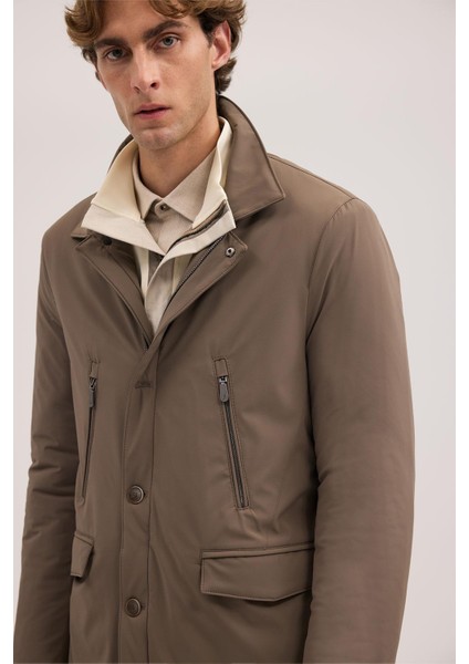 Bej Comfort Fit Bebe Yaka Fermuarlı Mont modelleri