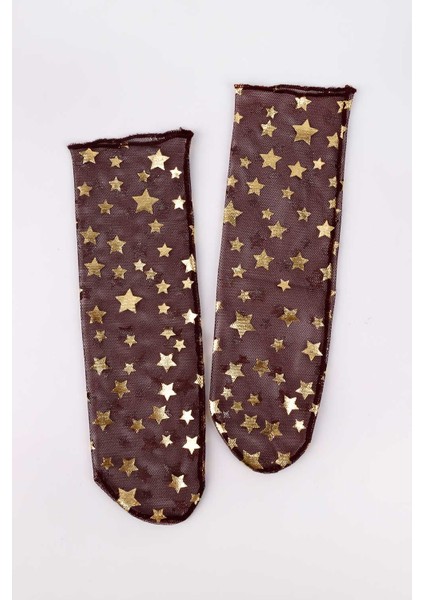 Bordo Küçük Yıldız Detaylı Kız Çocuk Tül Çorap modelleri