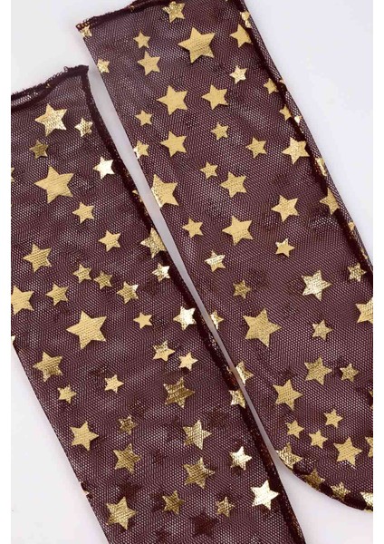 Bordo Küçük Yıldız Detaylı Kız Çocuk Tül Çorap fırsatları