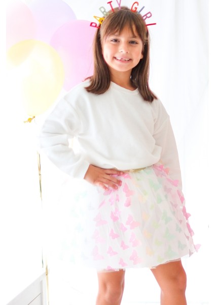 Çok Renkli Kelebek Aplikeli Kız Çocuk Tül Etek - Pauline indirimleri