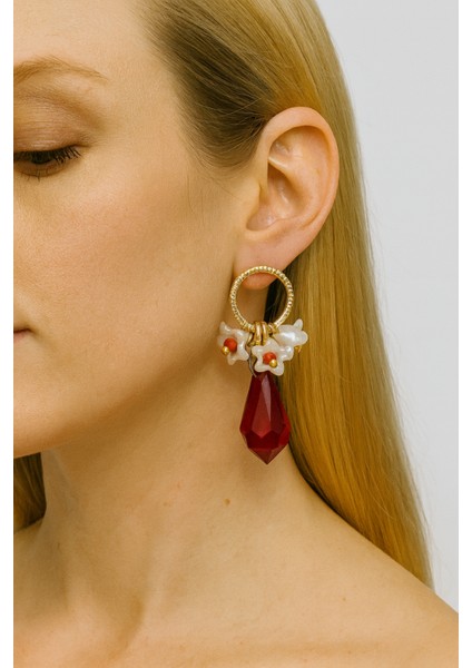 Passion Petal Çok Renkli İncili Çiçekli Kadın Küpe modelleri