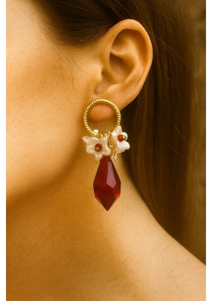 Passion Petal Çok Renkli İncili Çiçekli Kadın Küpe fırsatları