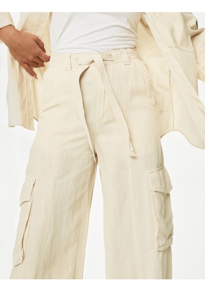 Wide Leg Keten Kargo Pantolon