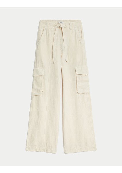 Wide Leg Keten Kargo Pantolon