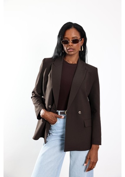 Acı Kahve Çift Düğmeli Blazer Ceket 17165