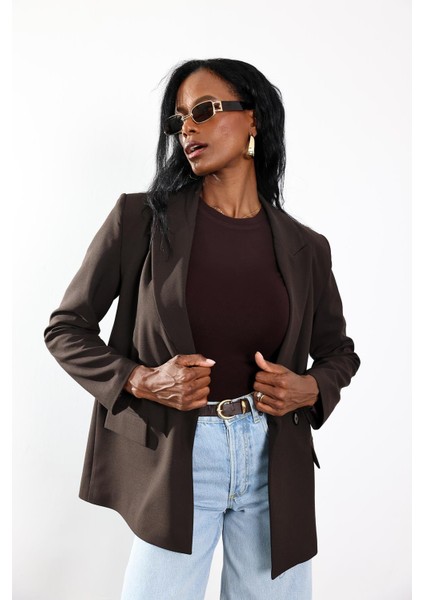 Acı Kahve Çift Düğmeli Blazer Ceket 17165 modelleri