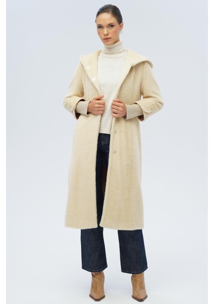 Kapüşonlu Ribana Detaylı Pelüş Kaban Bej 3118 fırsatları