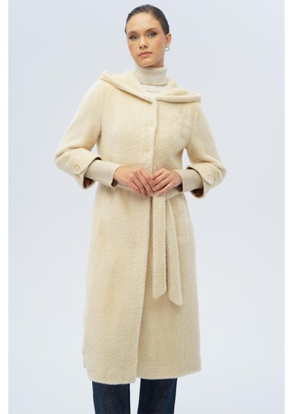 Kapüşonlu Ribana Detaylı Pelüş Kaban Bej 3118 indirimleri