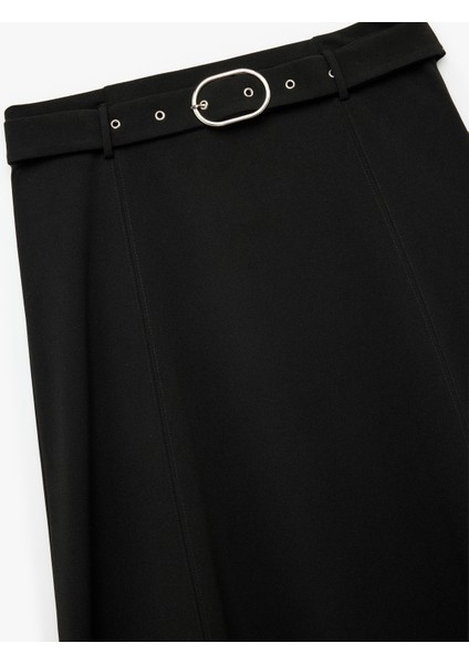 Krep Scuba Kumaş Kemer Detaylı Midi Kloş Etek modelleri