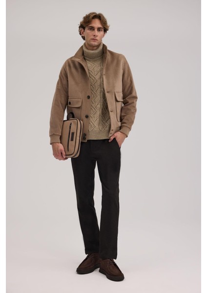 Kahve Comfort Fit Hakim Yaka Kadife Mont fiyatları