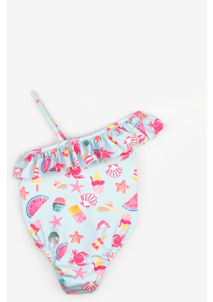 Mavi Dondurma Desenli Kız Çocuk Mayo