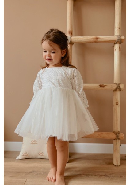 Beyaz Fisto Bluzlu Tül Etekli Kız Çocuk Elbise - Melissa