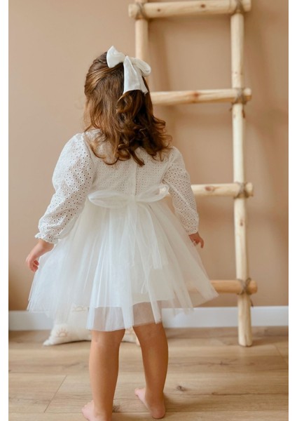 Beyaz Fisto Bluzlu Tül Etekli Kız Çocuk Elbise - Melissa