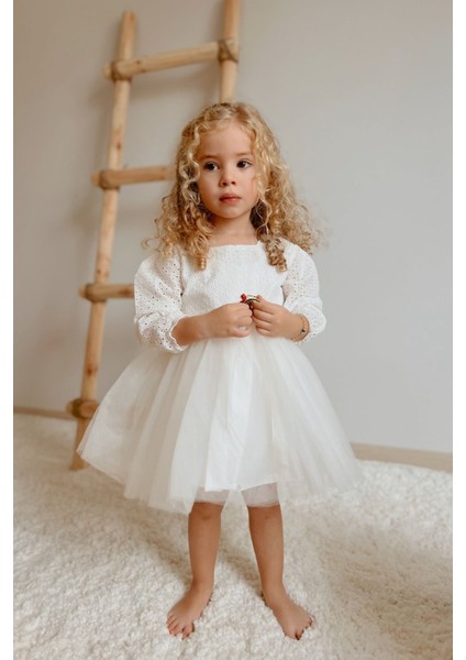 Beyaz Fisto Bluzlu Tül Etekli Kız Çocuk Elbise - Melissa