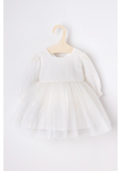 Beyaz Fisto Bluzlu Tül Etekli Kız Çocuk Elbise - Melissa